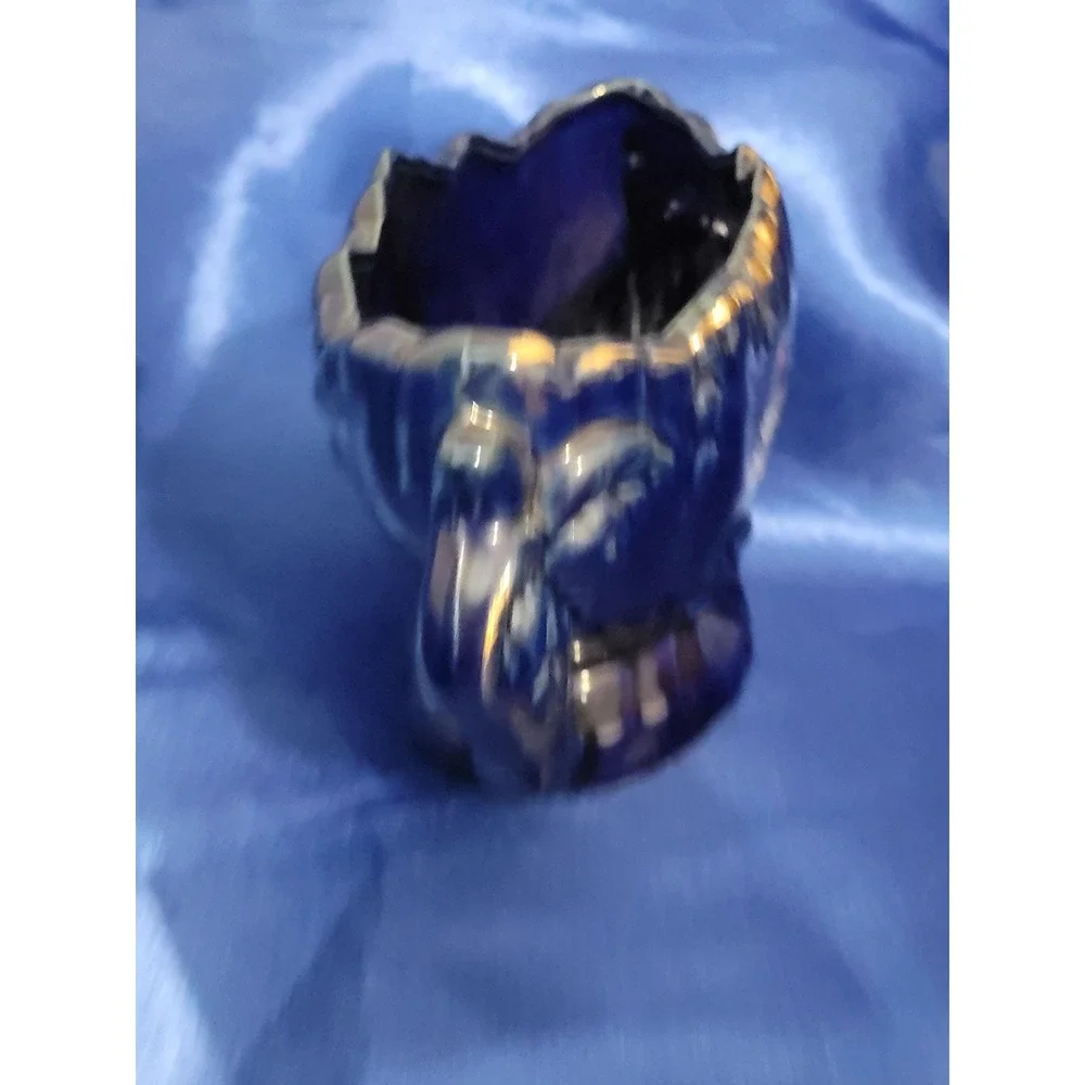 Porcelain Decorative Bowl Cobalt Blue with Hand-painted Gold Trim and Birds